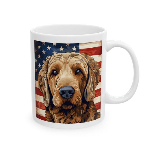 Patriotic Goldendoodle Ceramic Mug, (11oz)