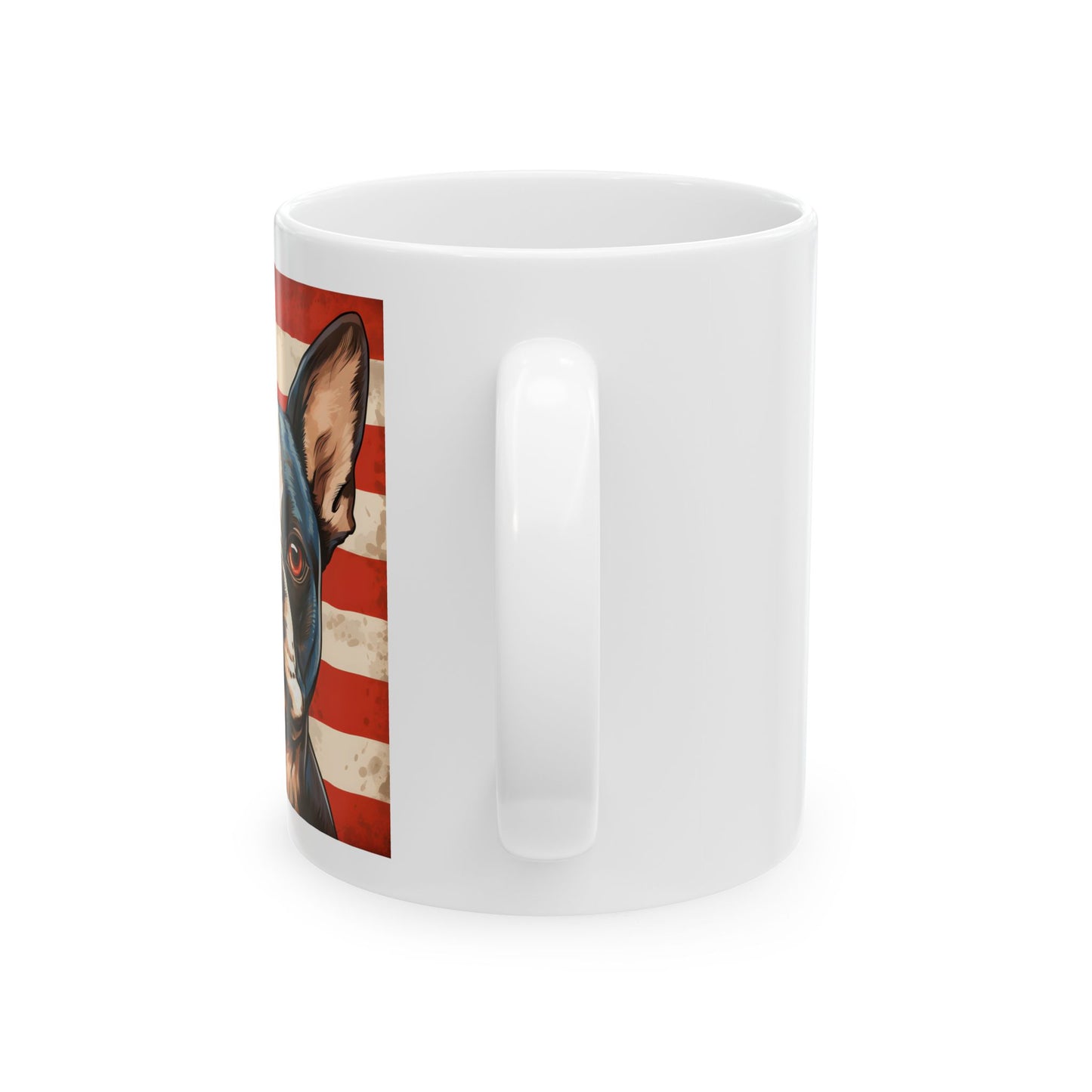 Patriotic Boston Terrier Ceramic Mug, (11oz)