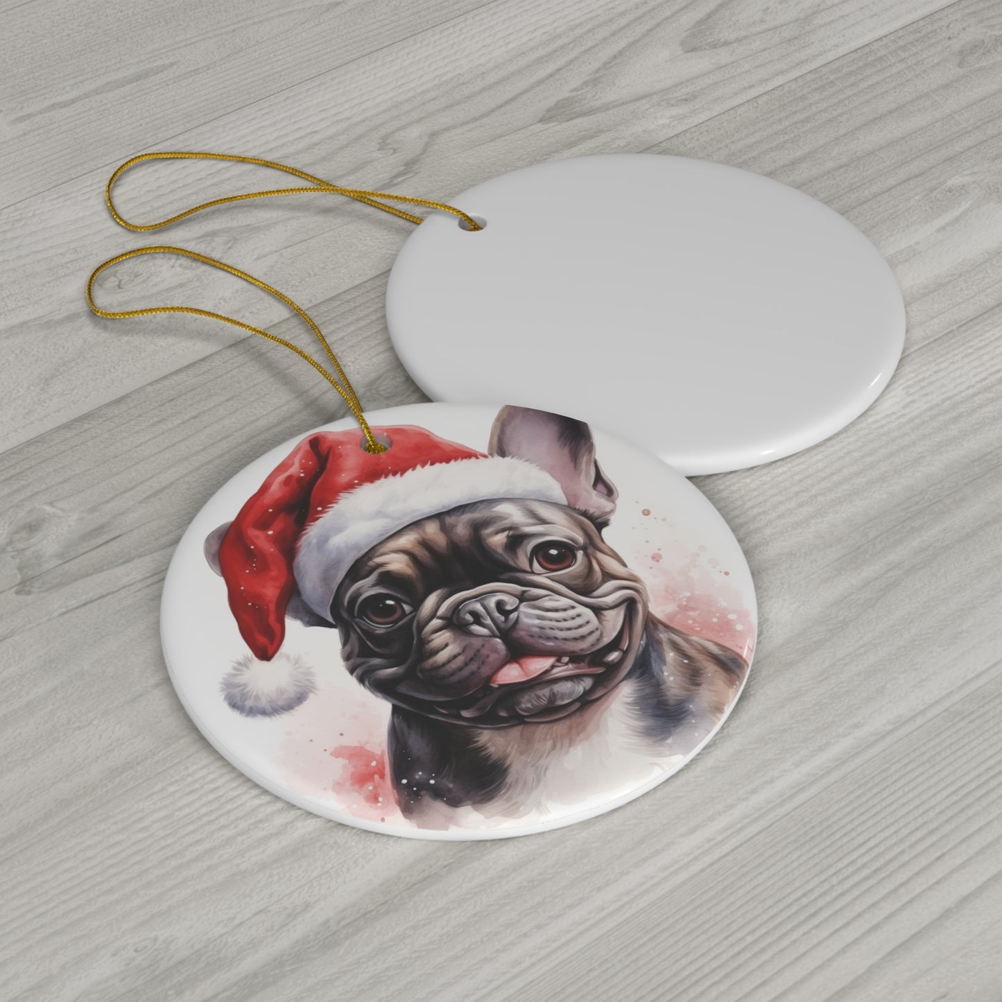 Christmas Ornament - French Bulldog in Santa Hat