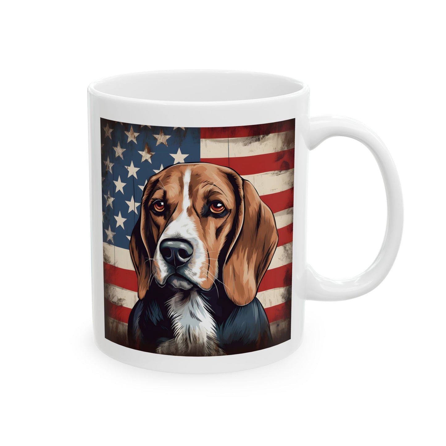 Patriotic Beagle Ceramic Mug, (11oz)