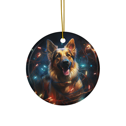 Christmas Ornament - German Shepherd with Twinkle Lights