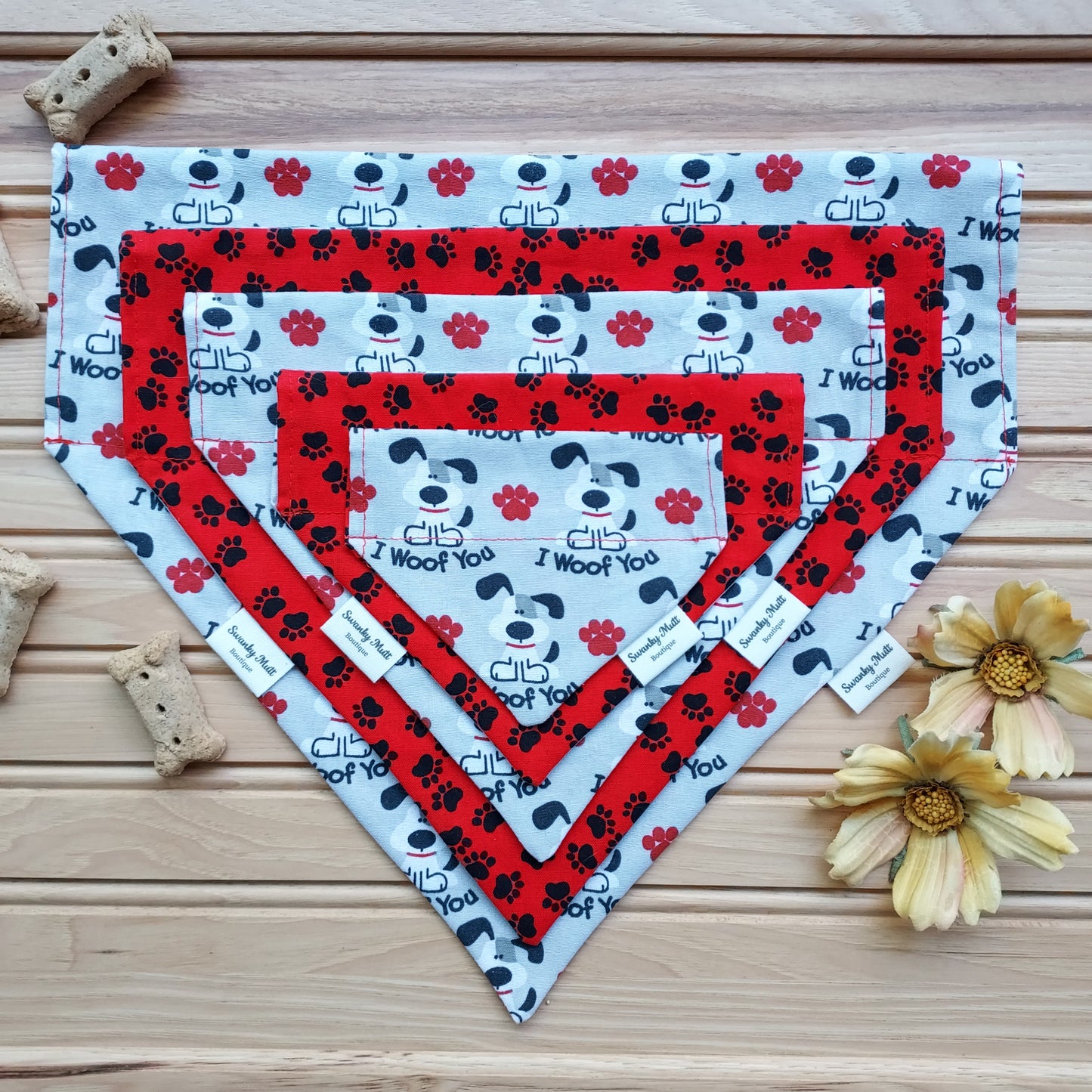 Dog Bandana - Reversible Slide-Over The Collar - I Woof You