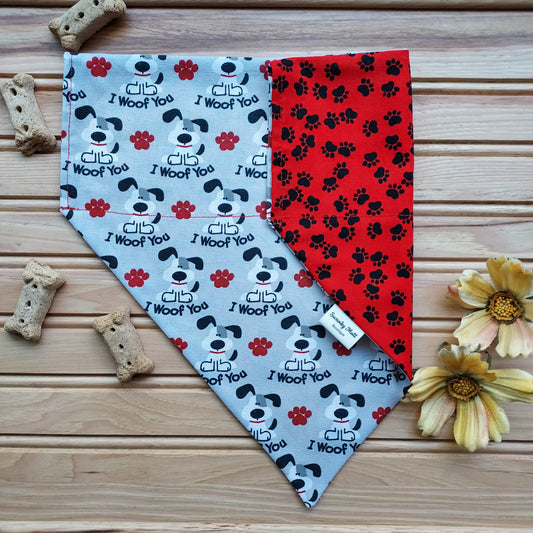 Dog Bandana - Reversible Slide-Over The Collar - I Woof You