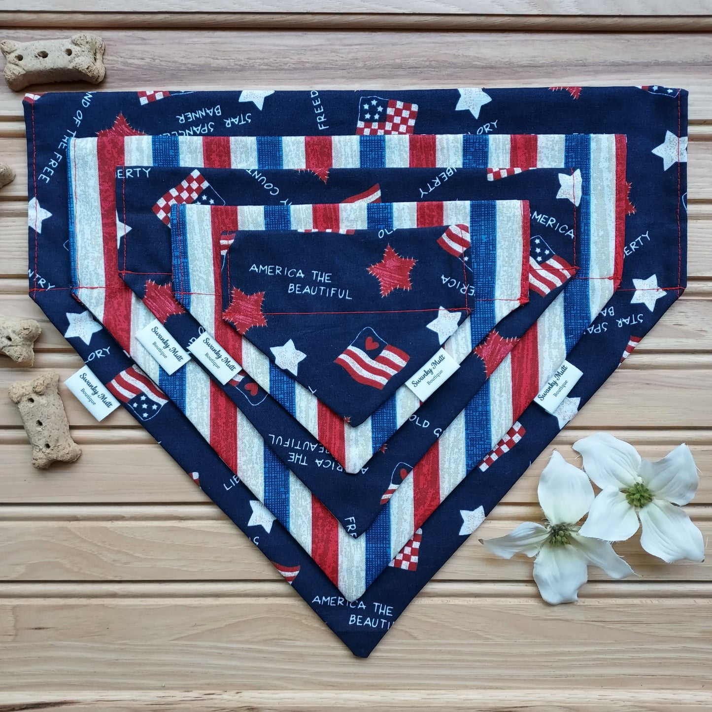 Dog Bandana - Reversible Slide-Over The Collar - Patriotic Stars and Stripes