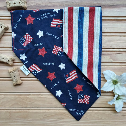 Dog Bandana - Reversible Slide-Over The Collar - Patriotic Stars and Stripes