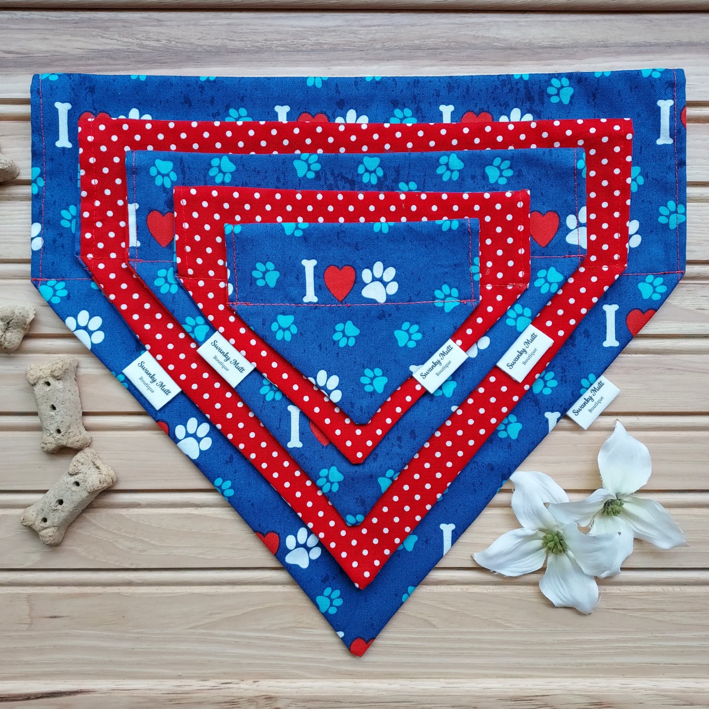 Dog Bandana - Reversible Slide-Over The Collar - I Love Dogs