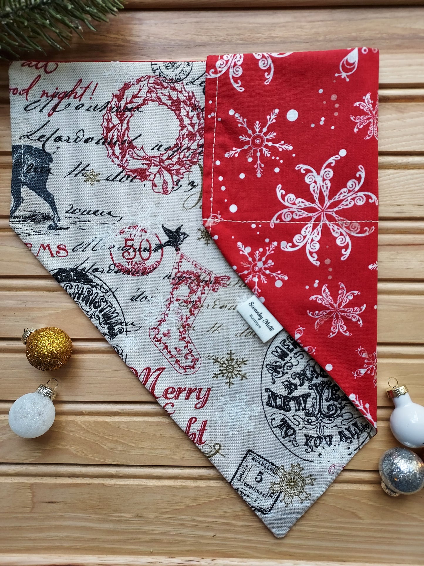 Dog Bandana - Reversible Slide Over the Collar - Christmas Print