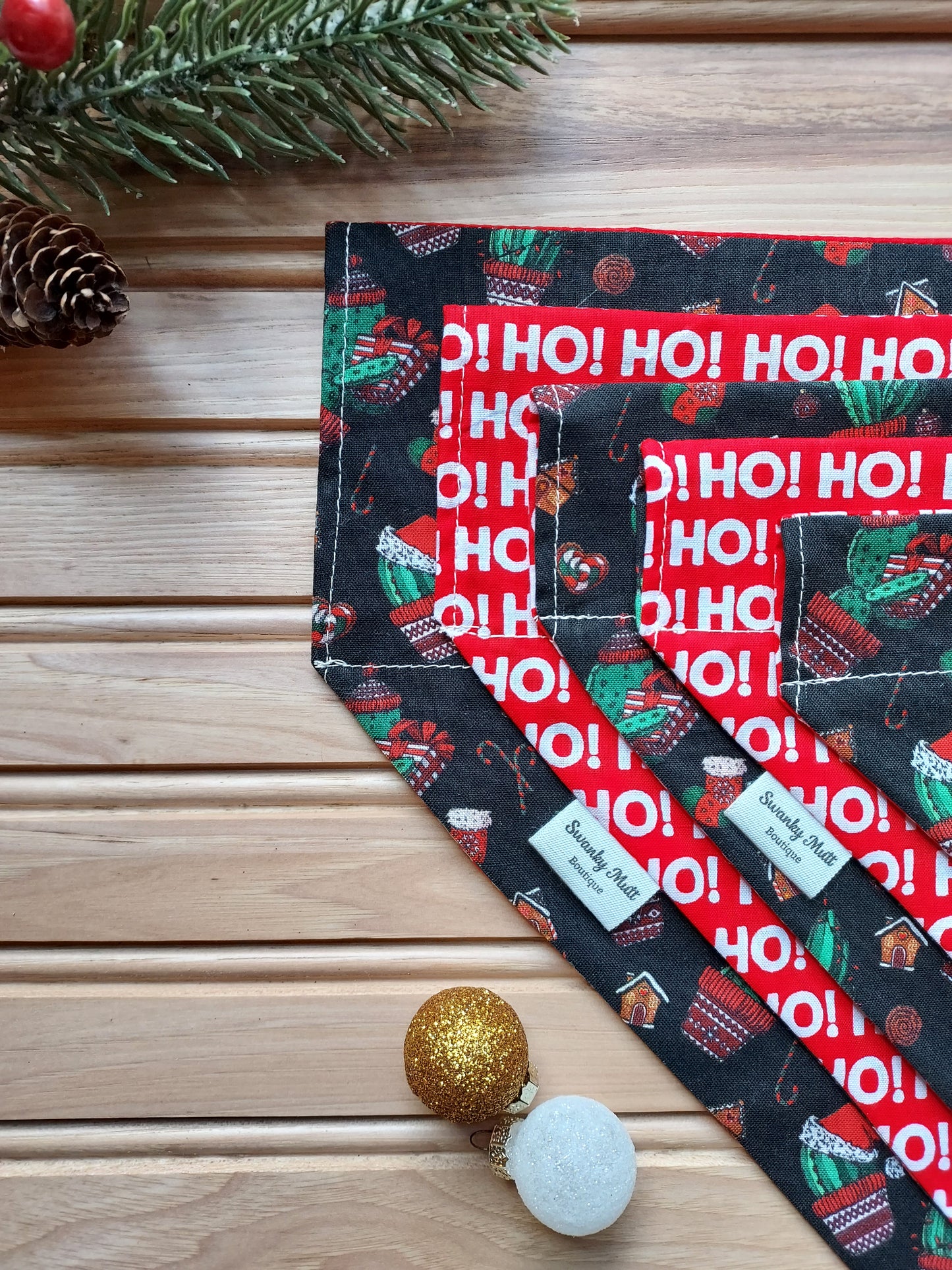 Dog Bandana - Reversible Slide- Over The Collar - Cactus Christmas Print