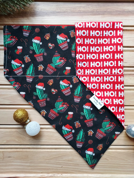 Dog Bandana - Reversible Slide- Over The Collar - Cactus Christmas Print