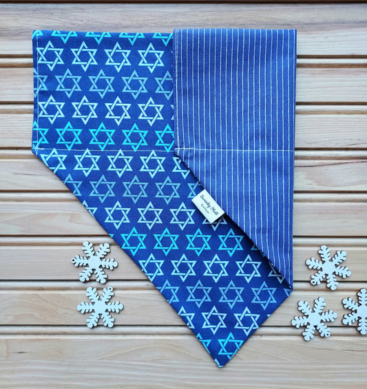 Dog Bandana - Reversible Slide- Over The Collar - Hanukkah Print