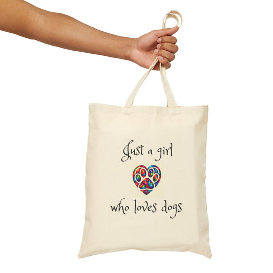 'Just A Girl Who Loves Dogs' Cotton Canvas Tote Bag