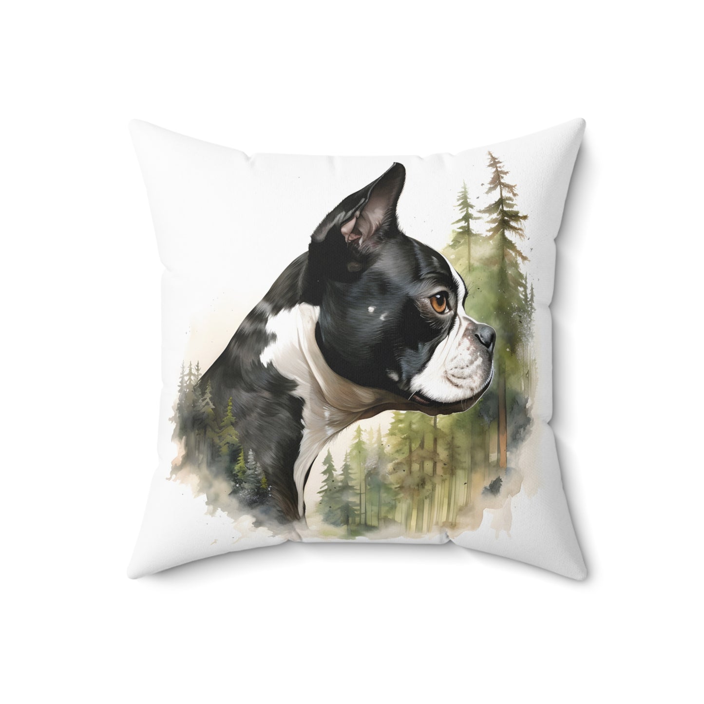 Watercolor Boston Terrier Accent Pillow