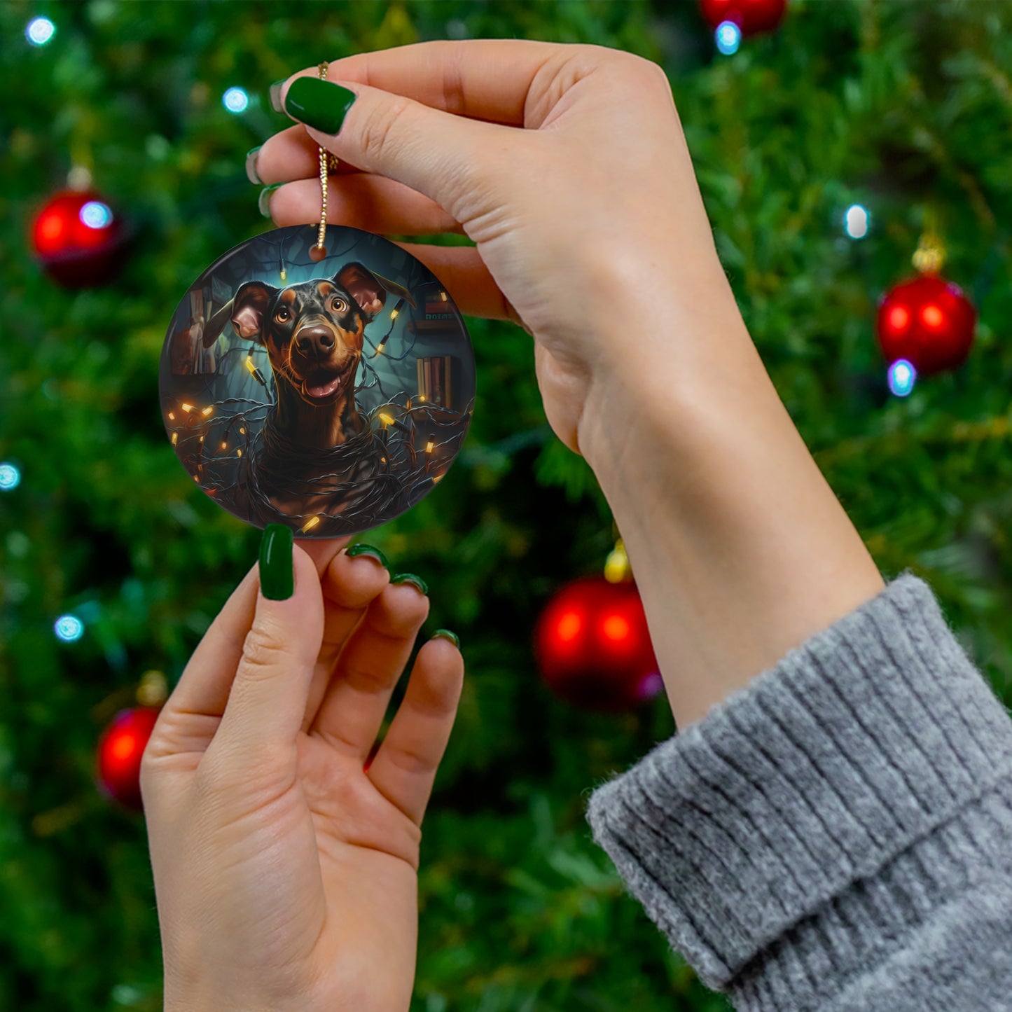 Christmas Ornament - Doberman Pinscher with Twinkle Lights