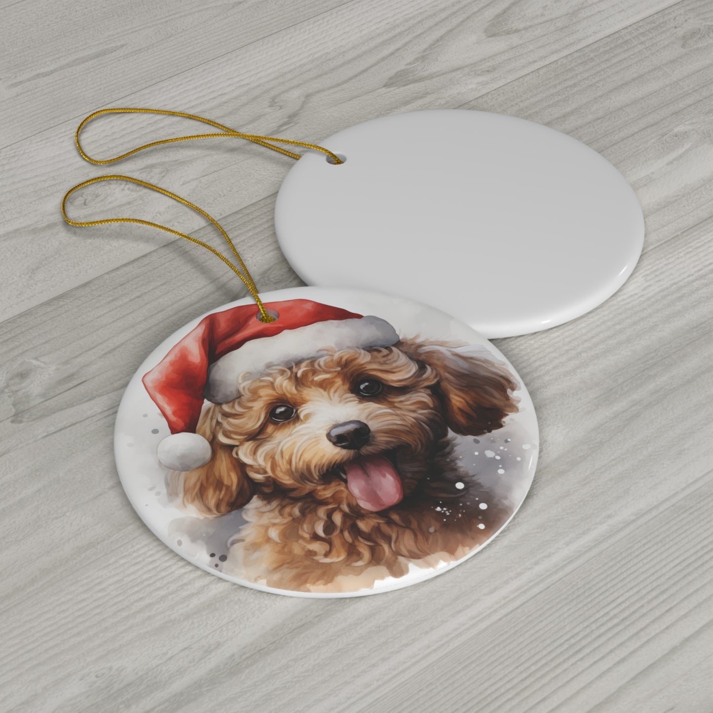 Christmas Ornament - Miniature Poodle in Santa Hat