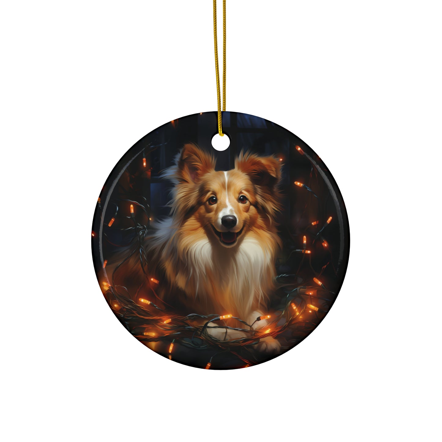 Christmas Ornament - Shetland Sheepdog with Twinkle Lights