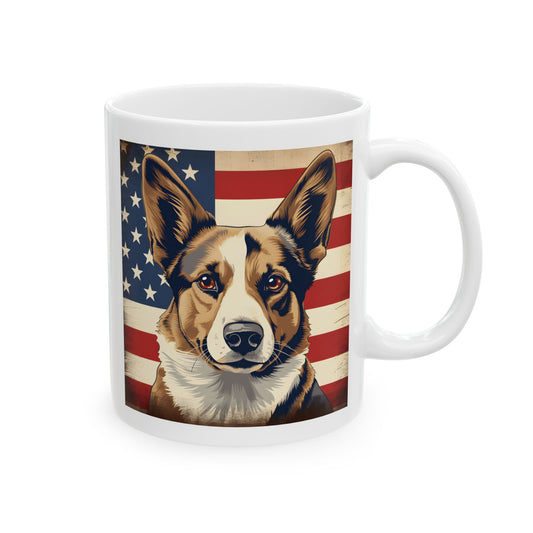 Patriotic Corgi Ceramic Mug, (11oz)