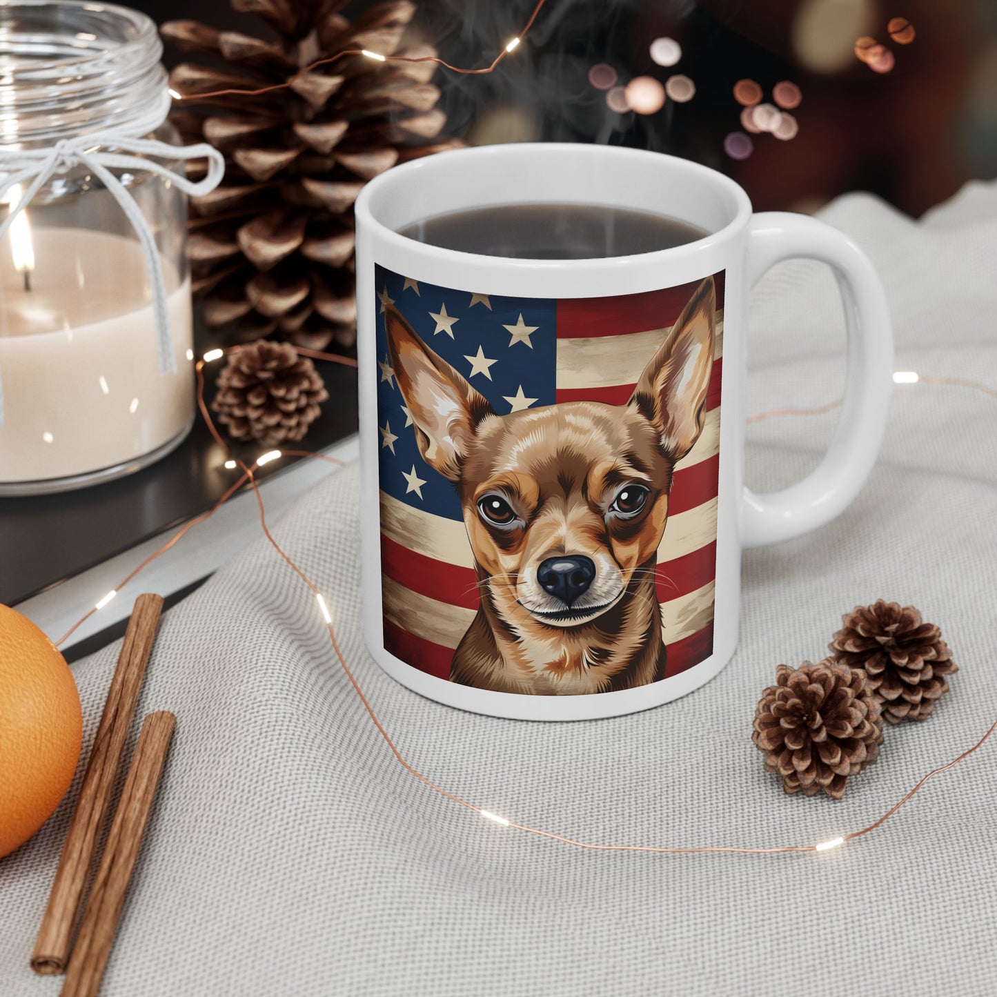 Patriotic Chihuahua Ceramic Mug, (11oz)