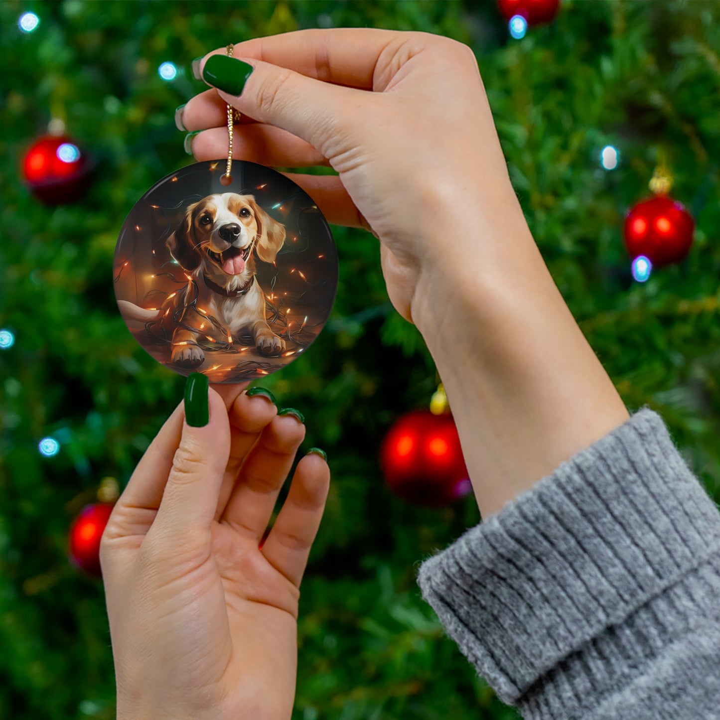 Christmas Ornament - Beagle with Twinkle Lights