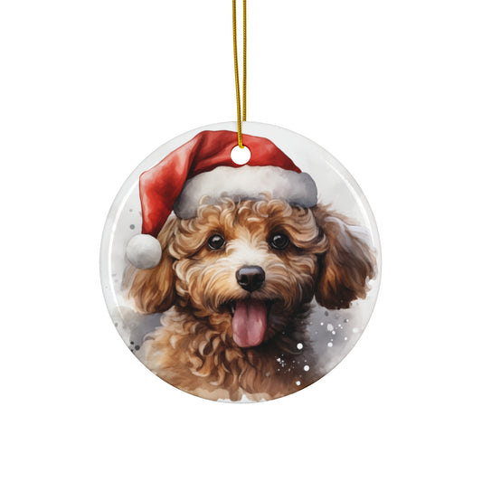 Christmas Ornament - Miniature Poodle in Santa Hat