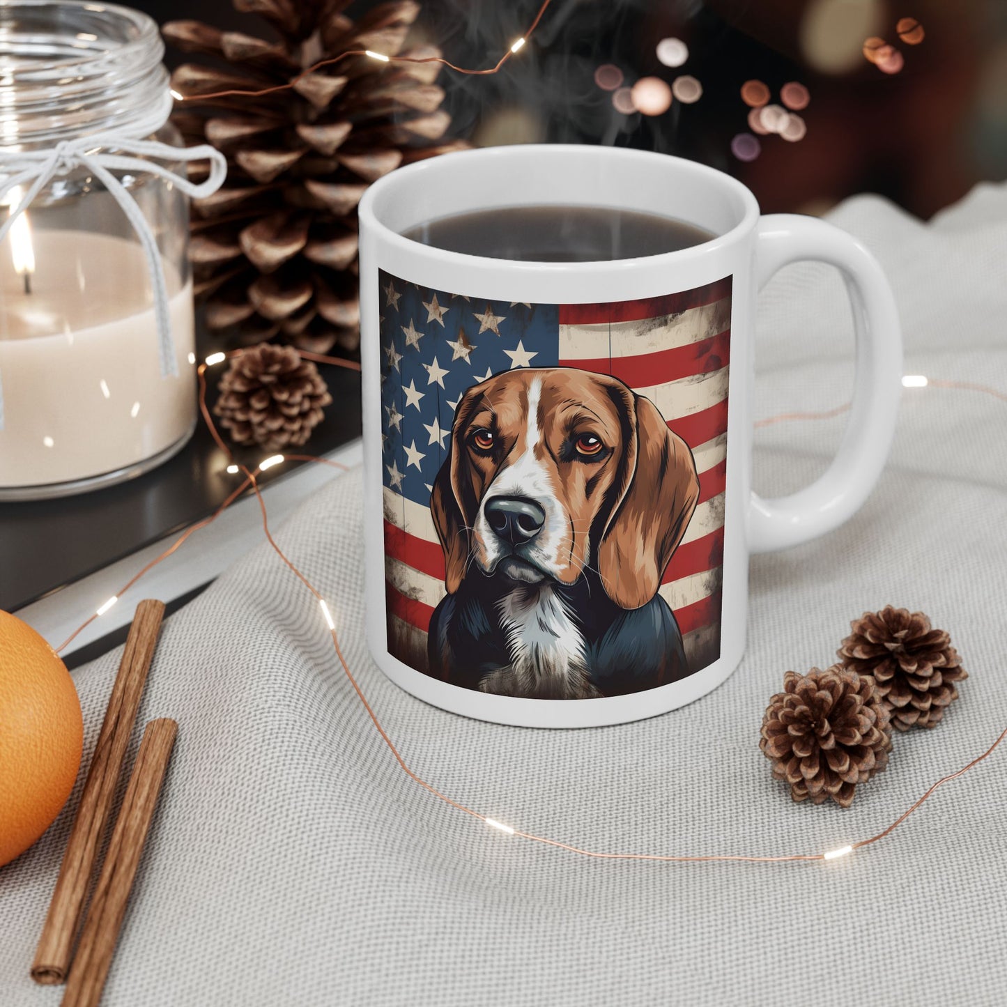 Patriotic Beagle Ceramic Mug, (11oz)