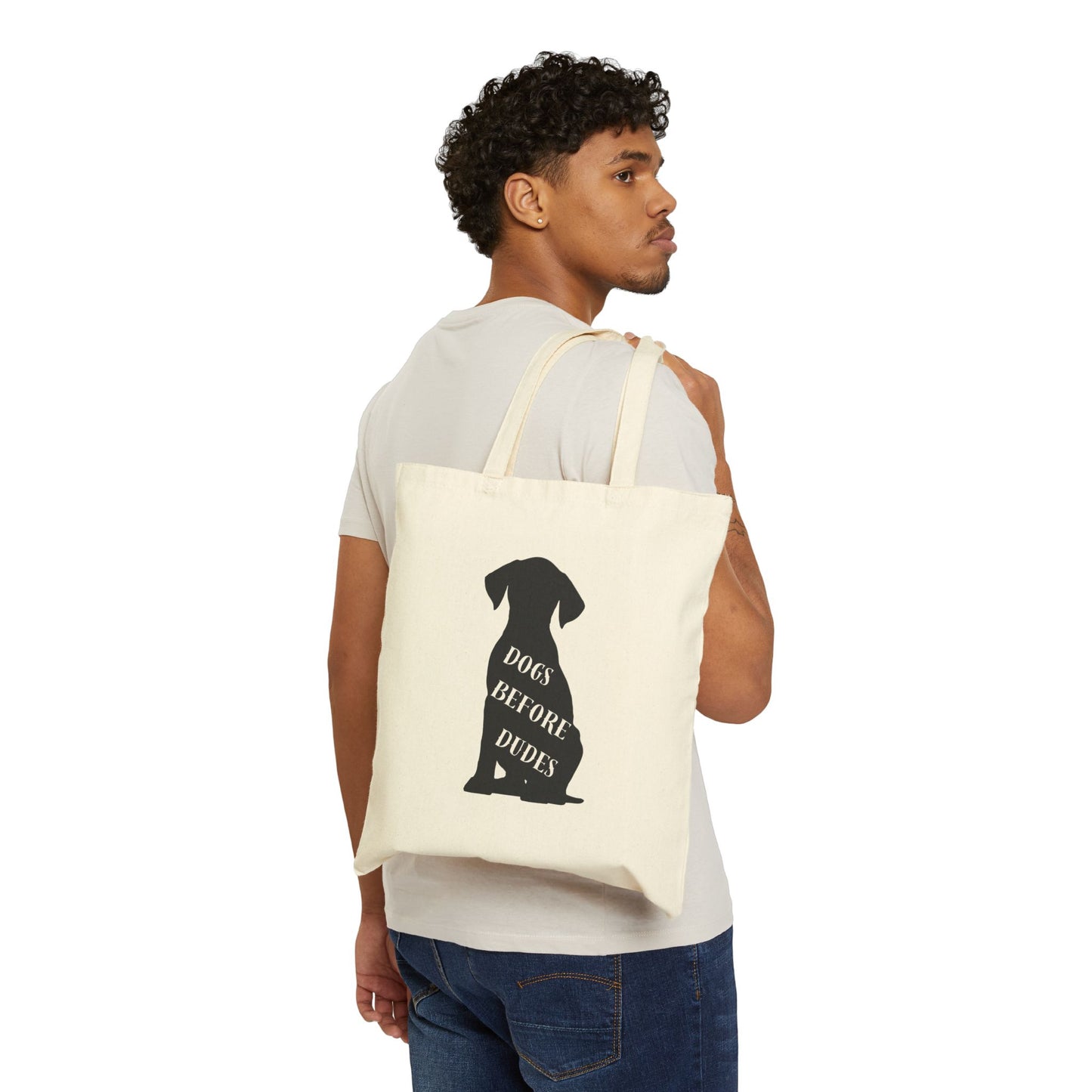 'Dogs Before Dudes' Cotton Canvas Tote Bag