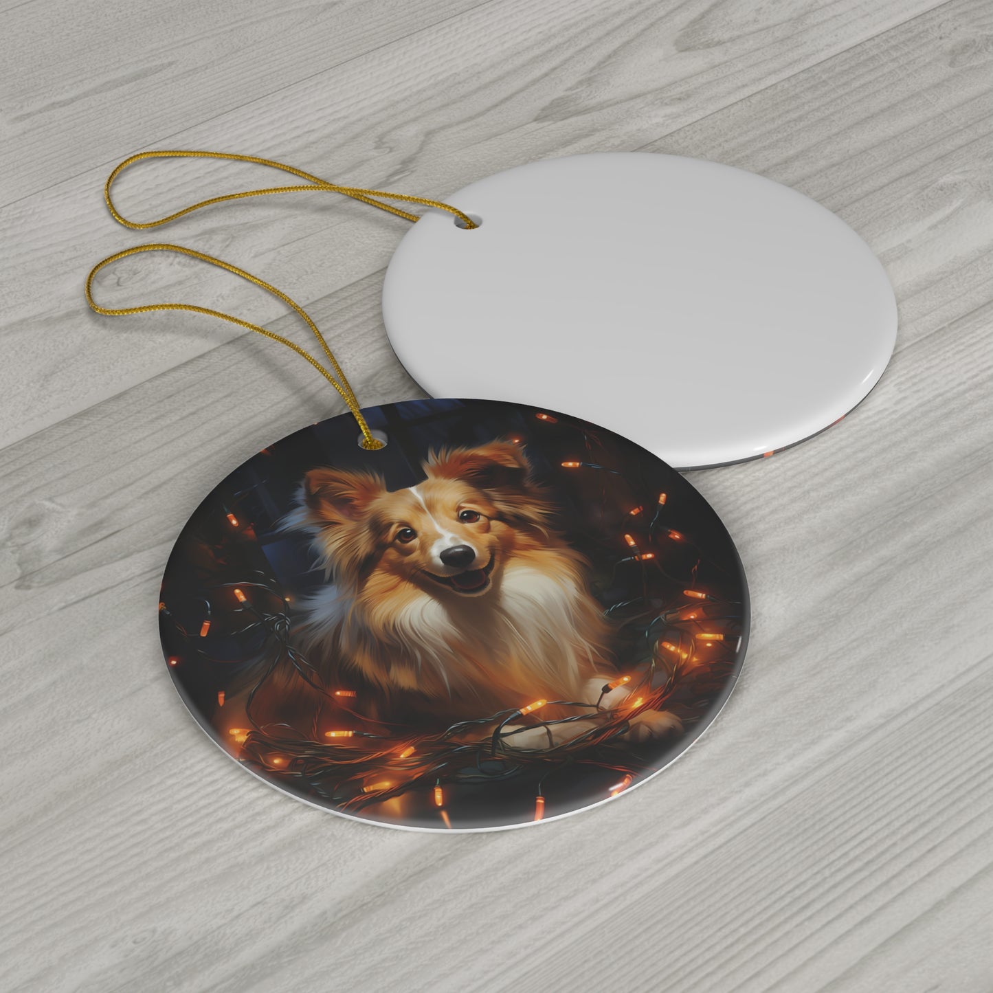 Christmas Ornament - Shetland Sheepdog with Twinkle Lights