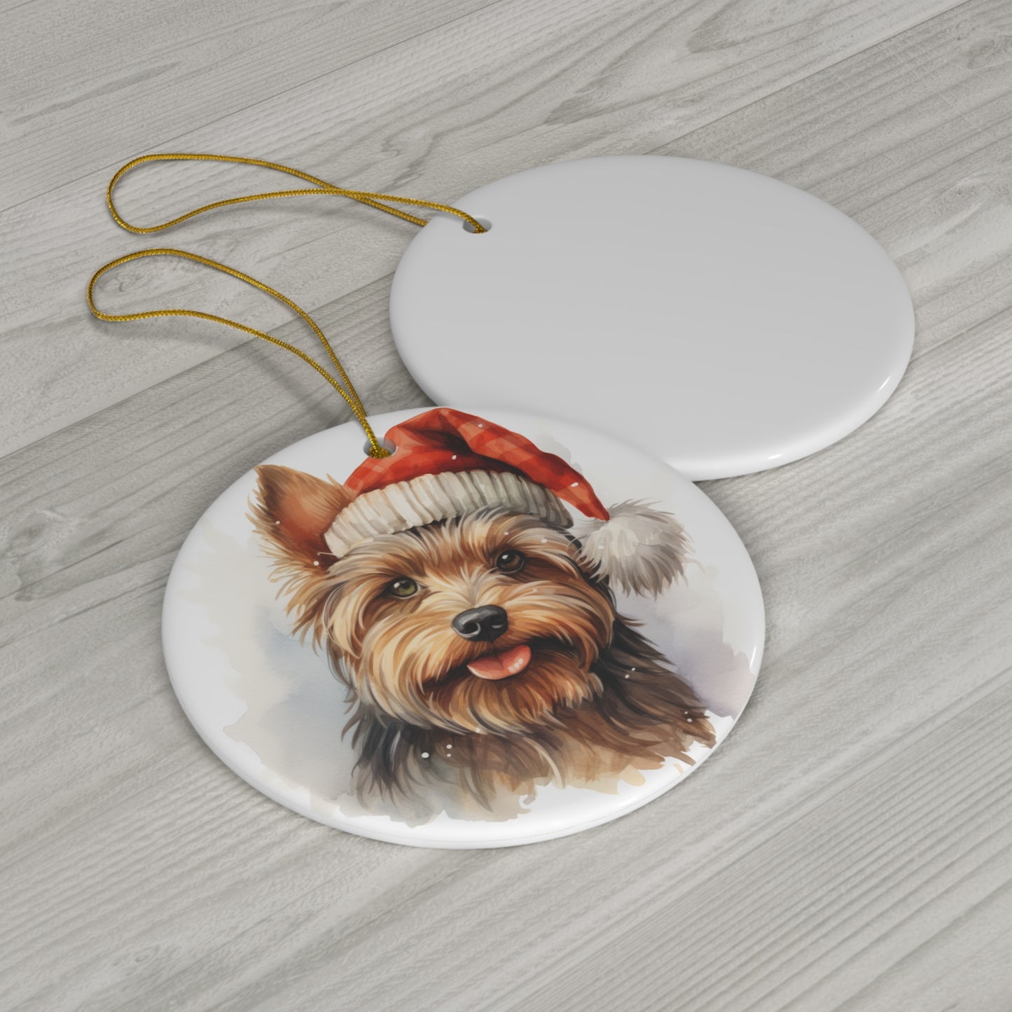 Christmas Ornament - Yorkshire Terrier in Santa Hat