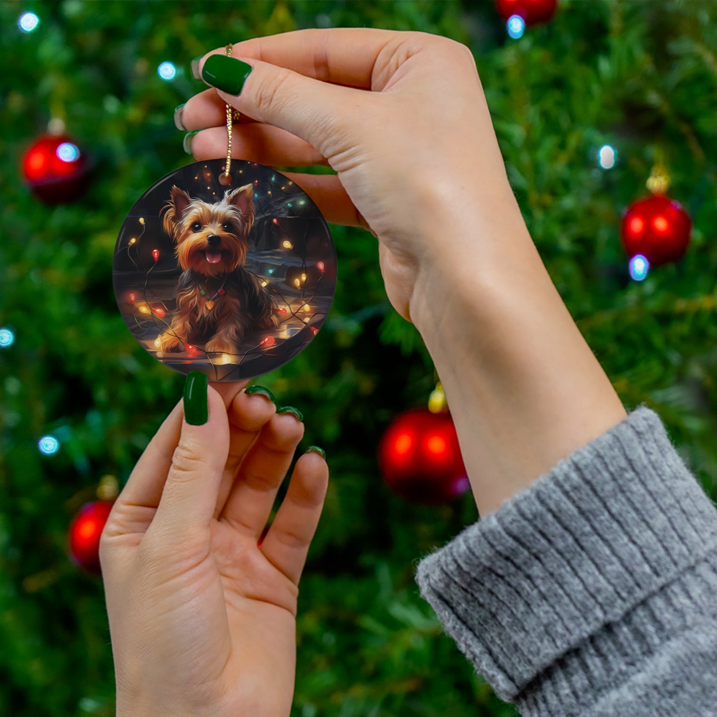 Christmas Ornament - Yorkshire Terrier with Twinkle Lights