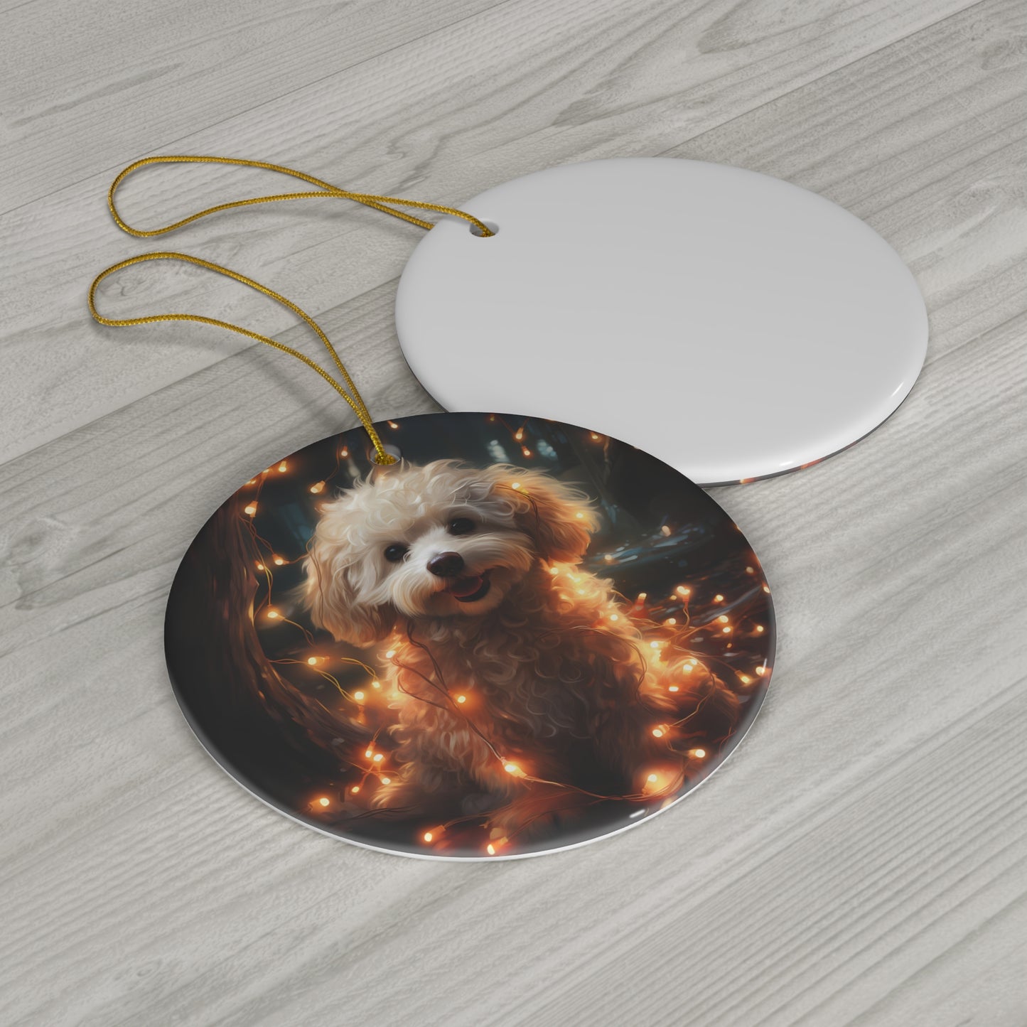 Christmas Ornament - Miniature Poodle with Twinkle Lights