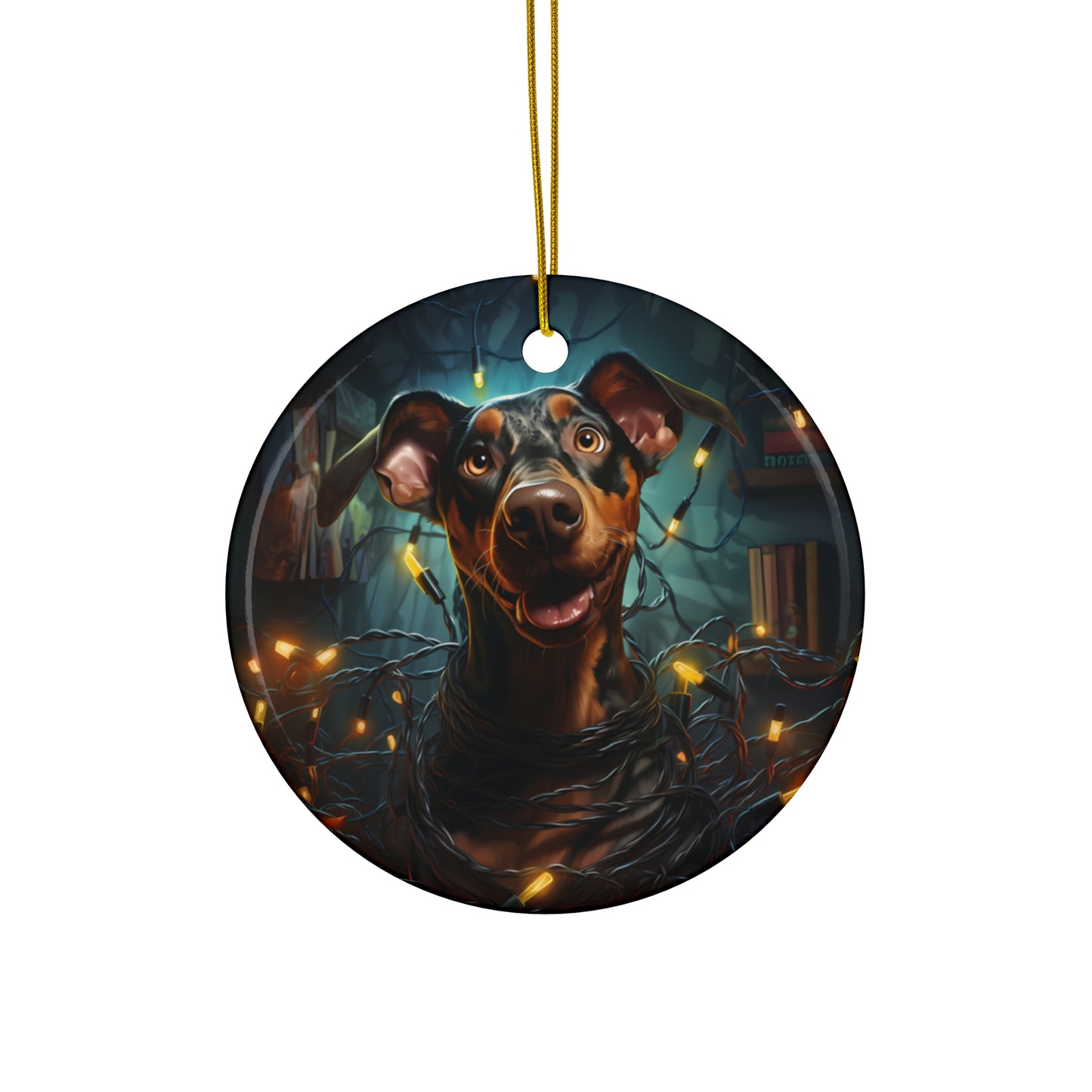 Christmas Ornament - Doberman Pinscher with Twinkle Lights