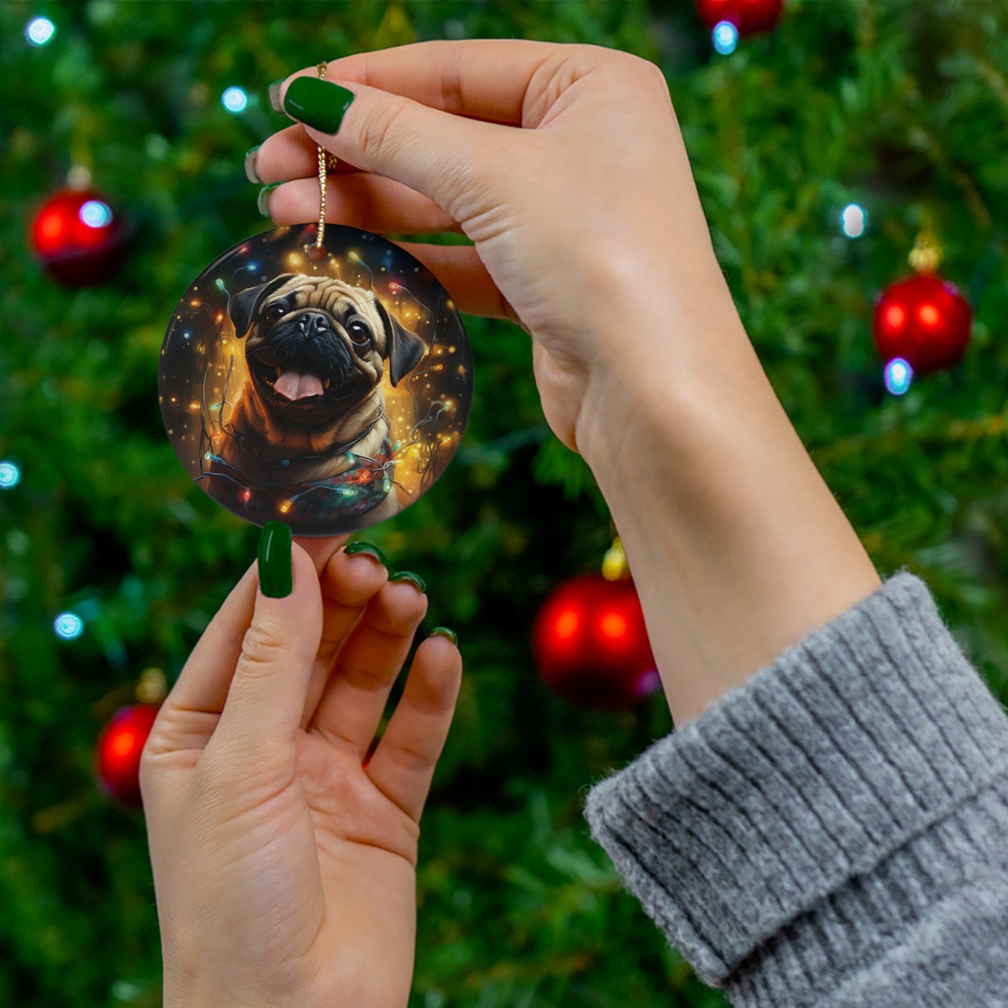 Christmas Ornament - Pug with Twinkle Lights