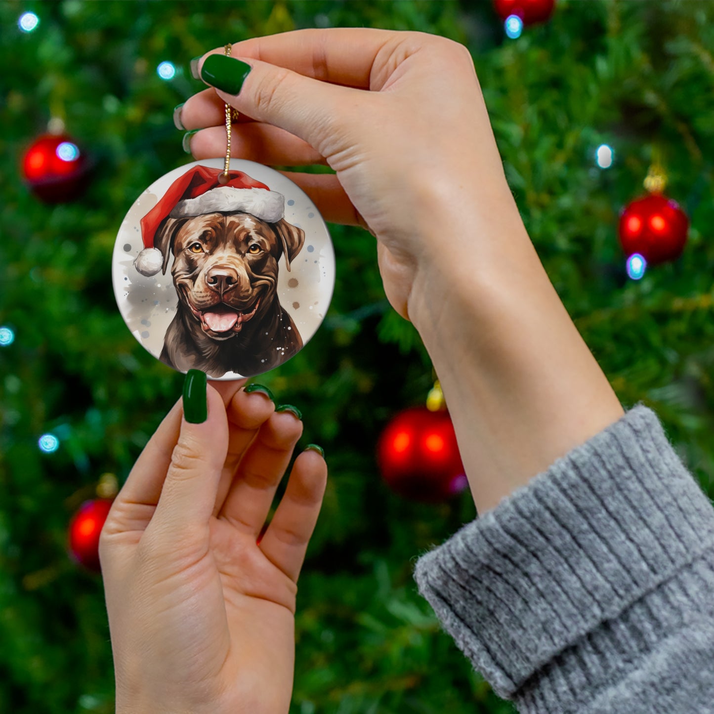 Christmas Ornament - Staffordshire Terrier in Santa Hat