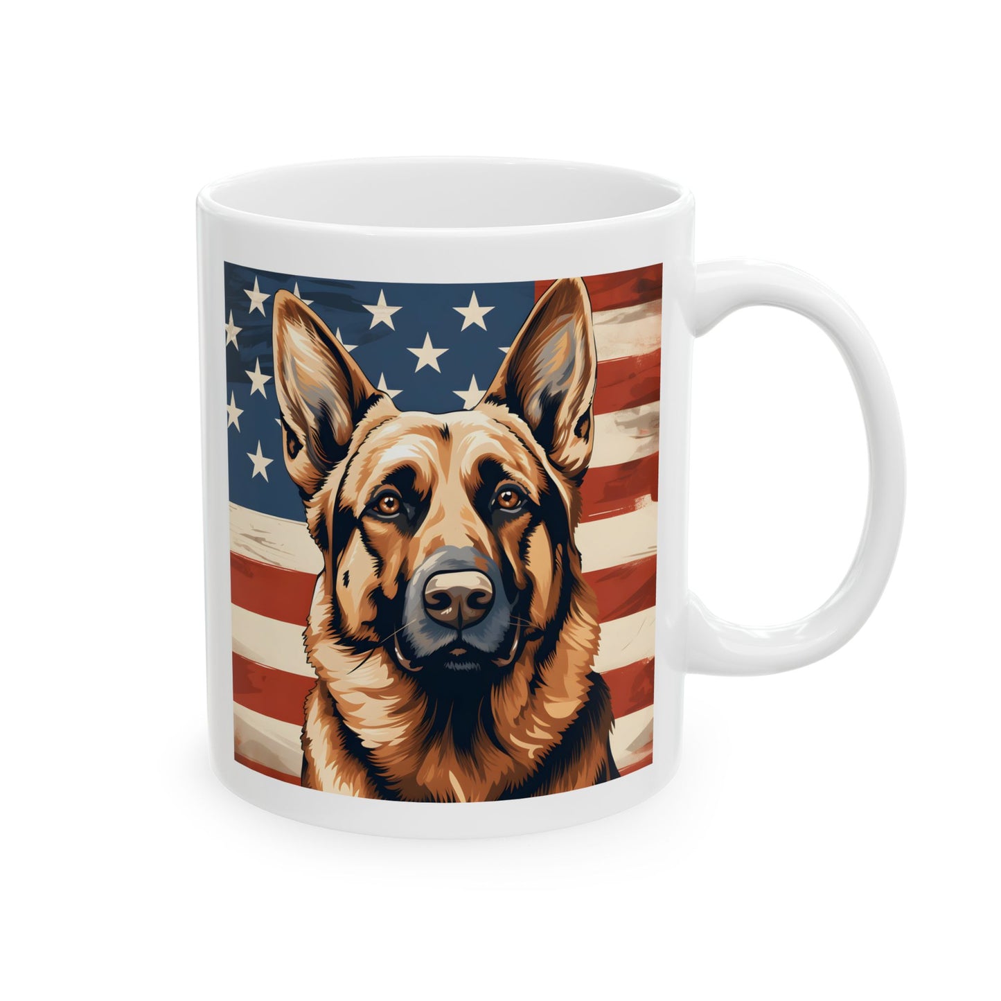 Patriotic German Shepherd Ceramic Mug, (11oz)