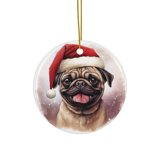 Christmas Ornament - Pug in Santa Hat