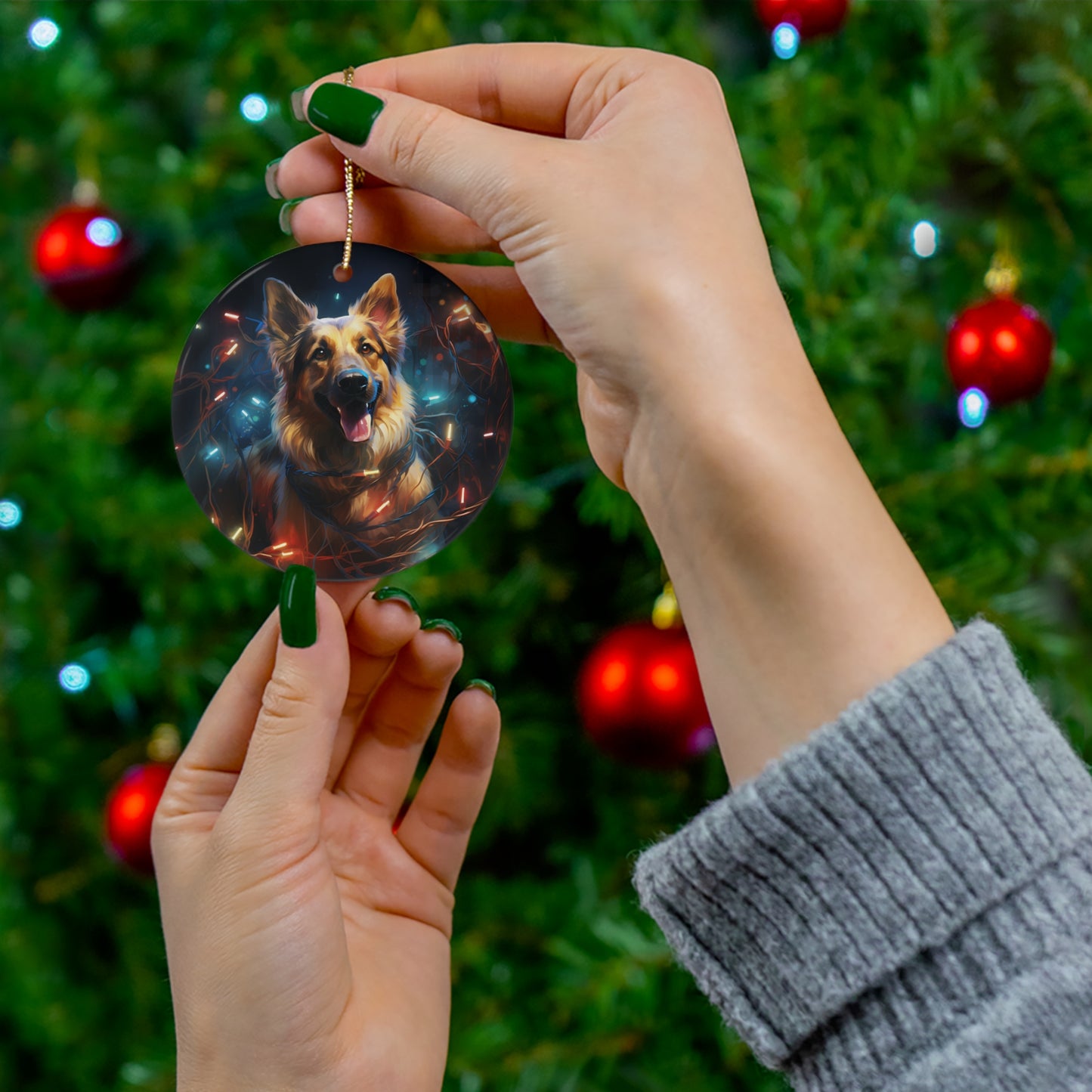 Christmas Ornament - German Shepherd with Twinkle Lights