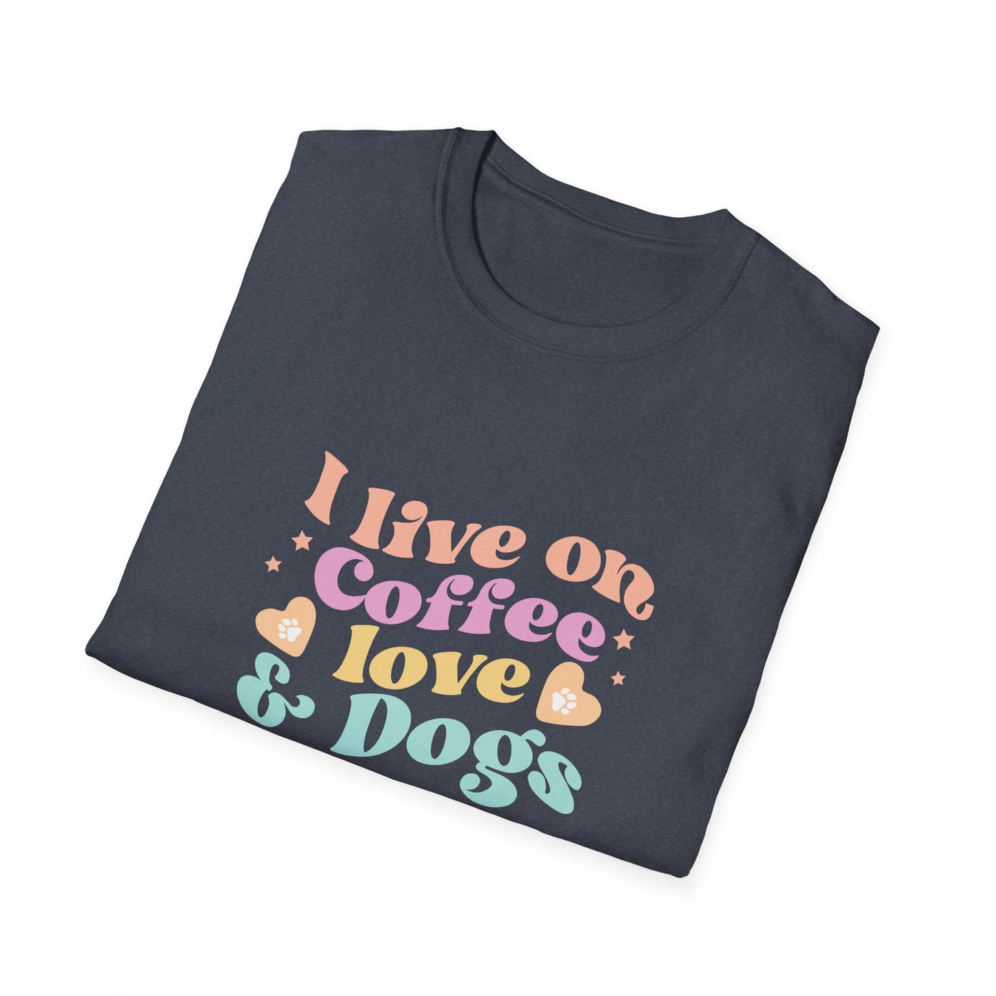 Dog Lover's Softstyle T-Shirt - I Live on Coffee, Love, and Dogs