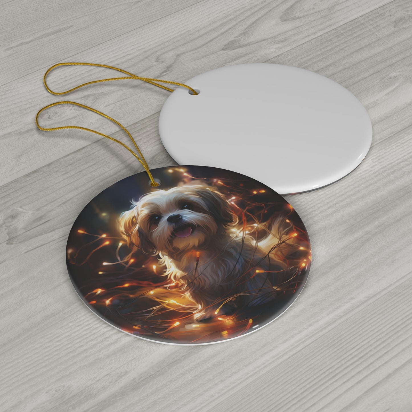 Christmas Ornament - Shih Tzu with Twinkle Lights