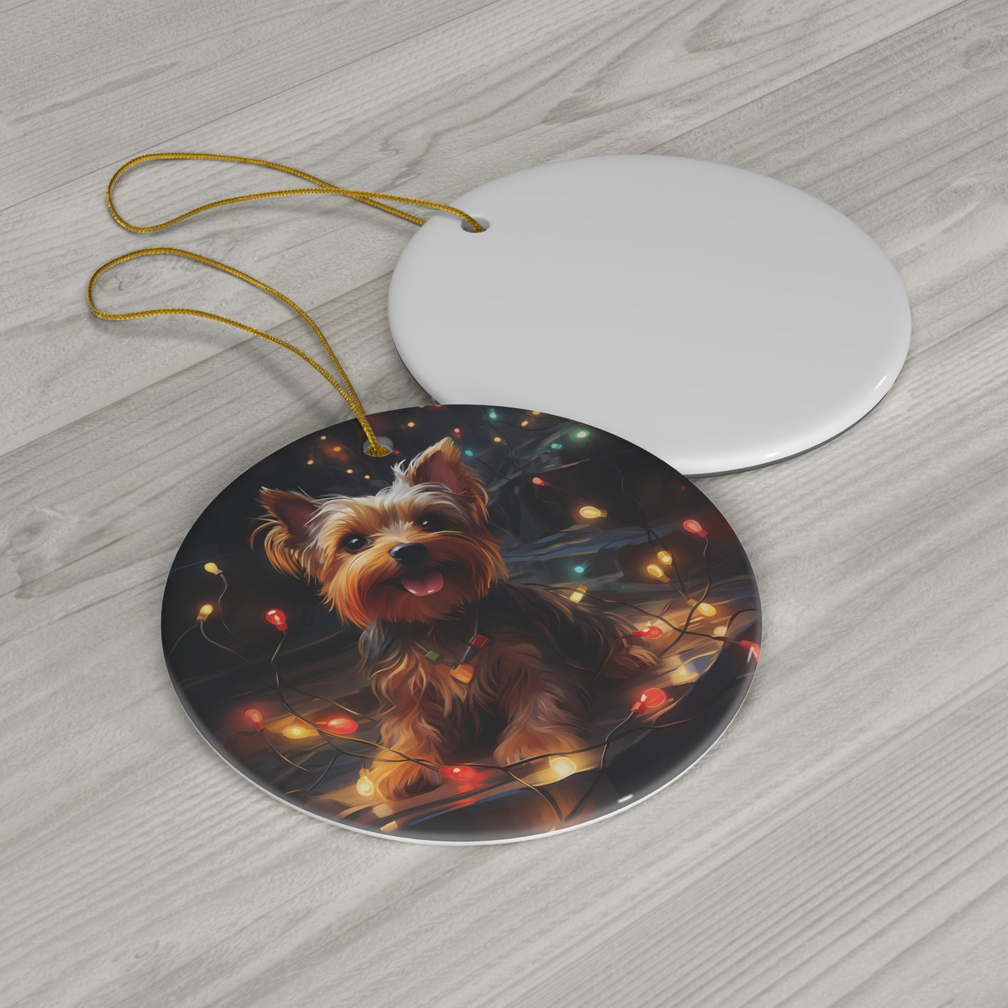 Christmas Ornament - Yorkshire Terrier with Twinkle Lights