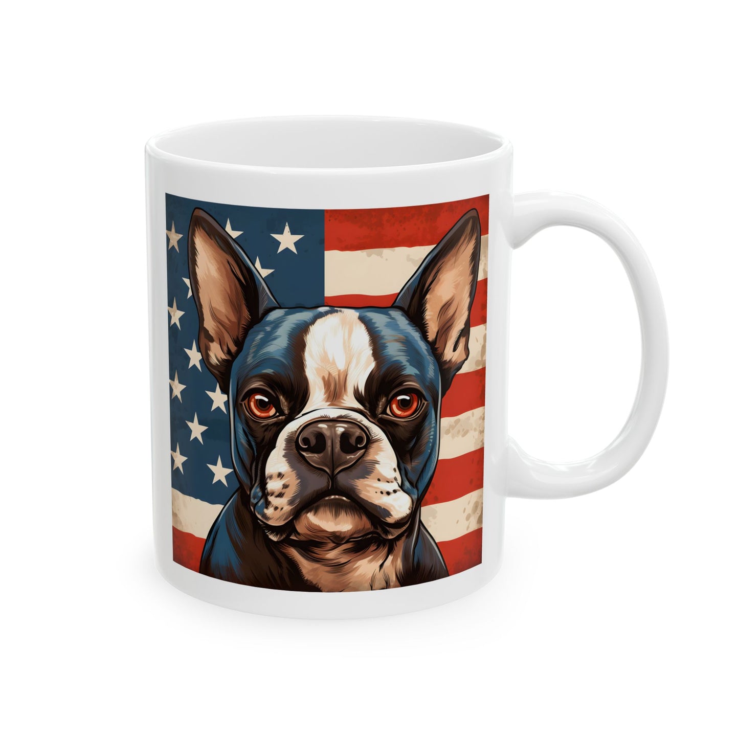 Patriotic Boston Terrier Ceramic Mug, (11oz)