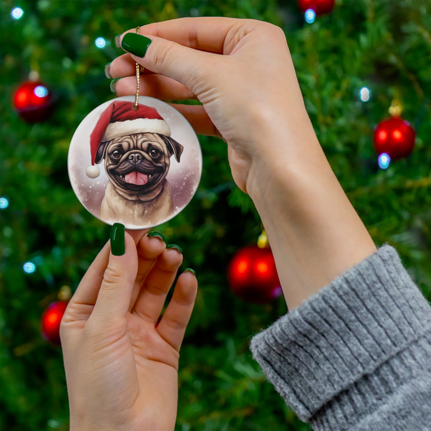 Christmas Ornament - Pug in Santa Hat