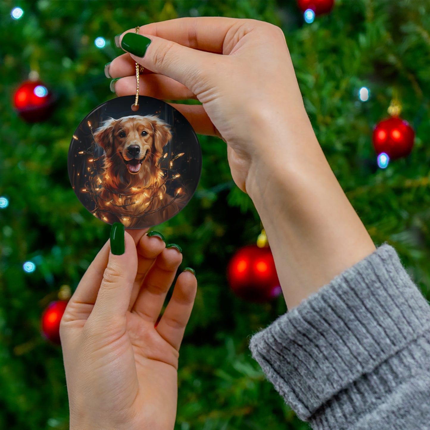 Christmas Ornament - Golden Retriever with Twinkle Lights