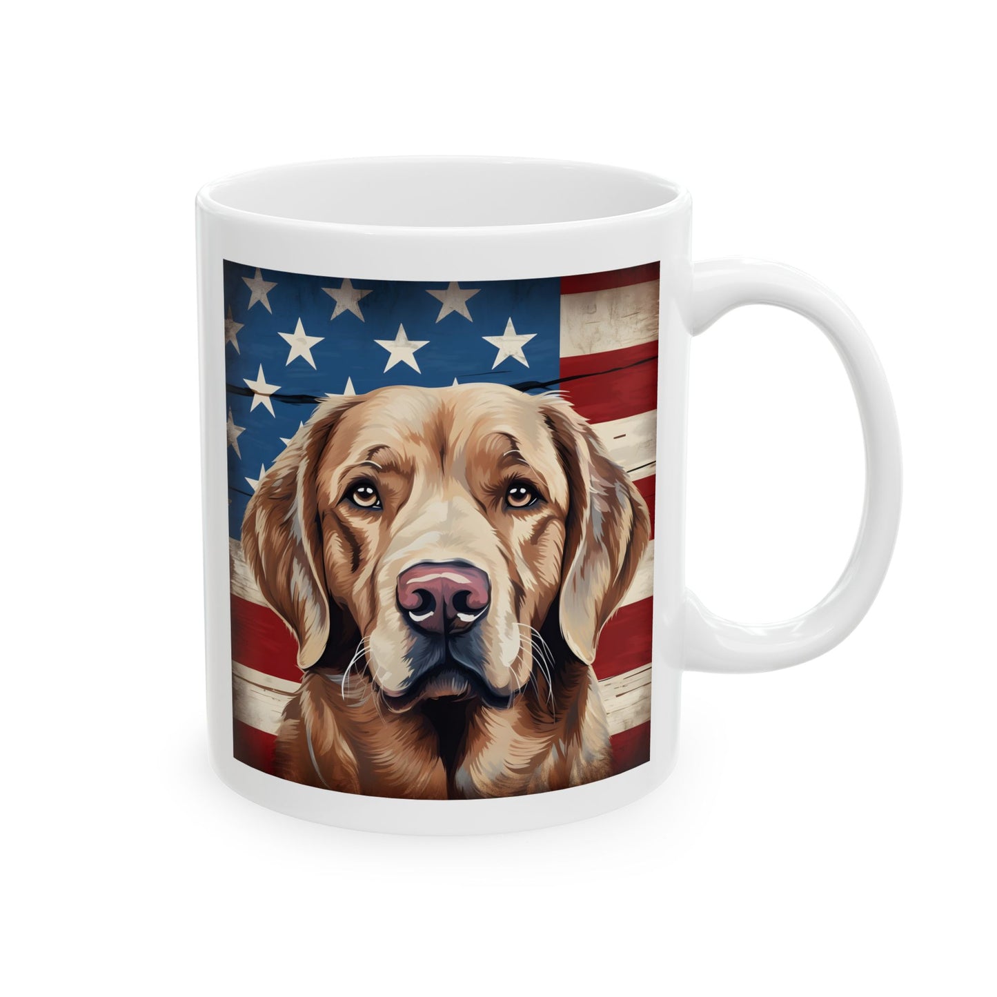 Patriotic Golden Retriever Ceramic Mug, (11oz)