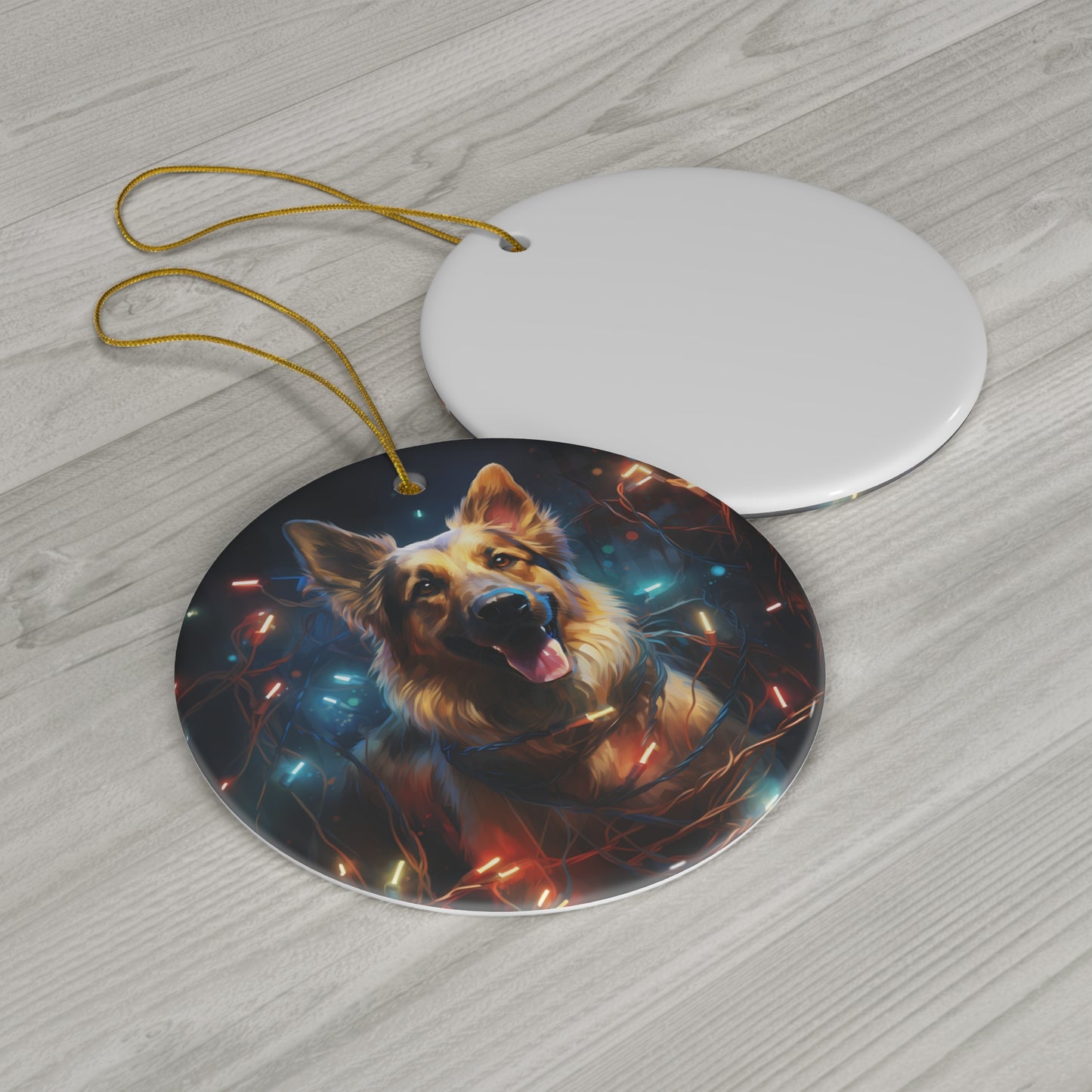 Christmas Ornament - German Shepherd with Twinkle Lights