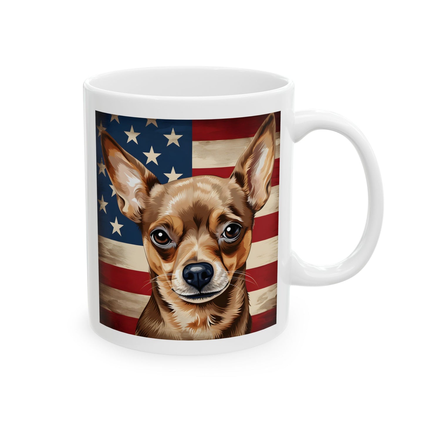 Patriotic Chihuahua Ceramic Mug, (11oz)