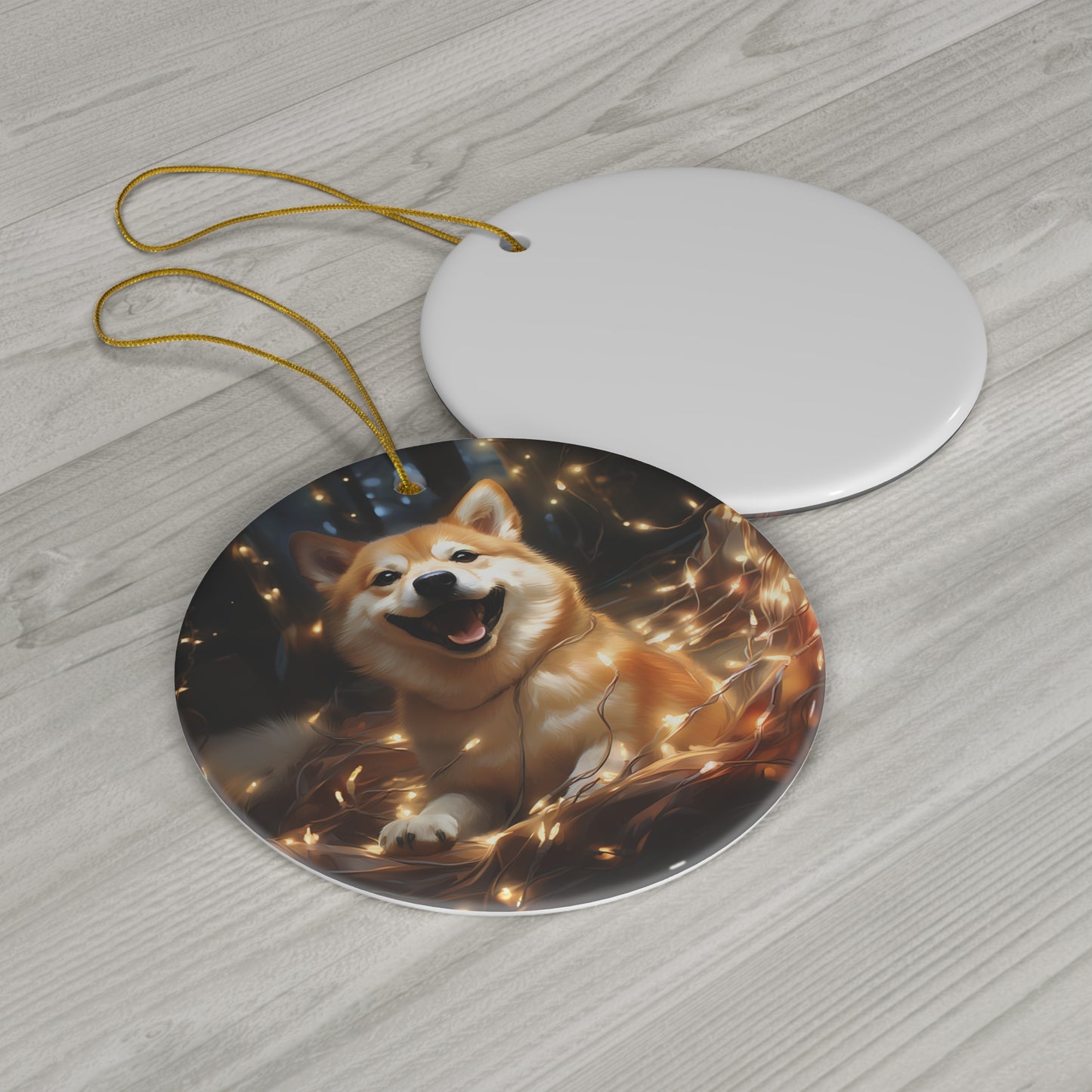 Christmas Ornament - Shiba Inu with Twinkle Lights