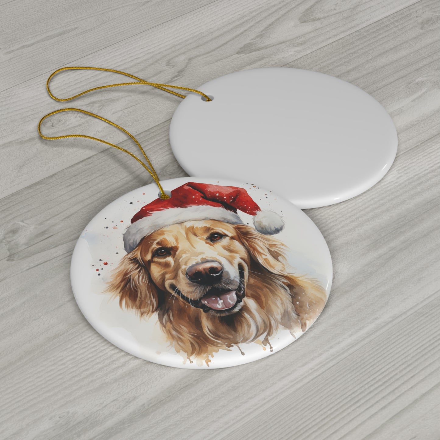 Christmas Ornament - Golden Retriever in Santa Hat