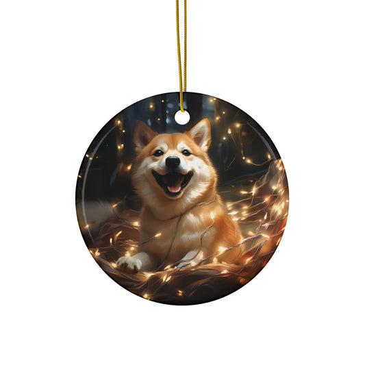 Christmas Ornament - Shiba Inu with Twinkle Lights