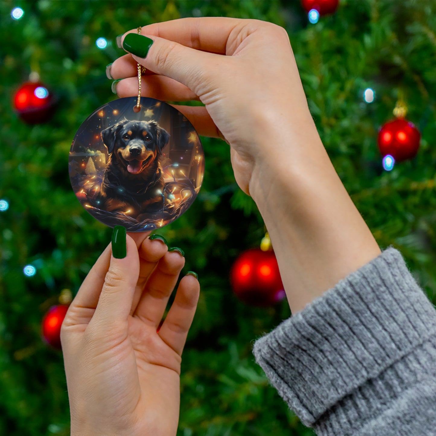 Christmas Ornament - Rottweiler with Twinkle Lights